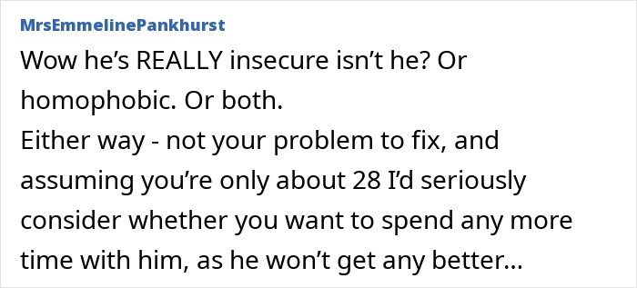 Comment discussing insecurity and homophobia related to an insecure baby in a heated online conversation.