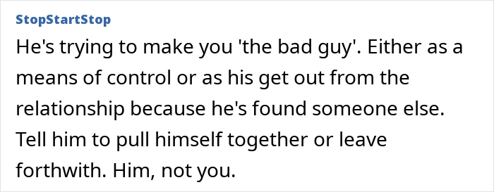 Text showing advice about a boyfriend trying to control or exit a relationship, related to insecure baby and relationship doubts.