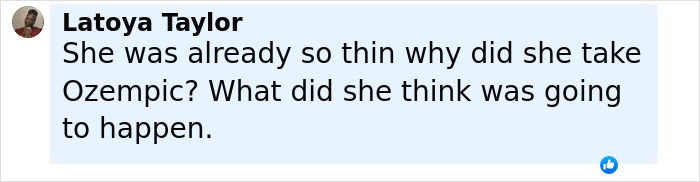 Comment from Latoya Taylor discussing Nicole Scherzinger’s drastic transformation and possible Ozempic side effects. Comment from Latoya Taylor discussing Nicole Scherzinger’s drastic transformation and possible Ozempic side effects.