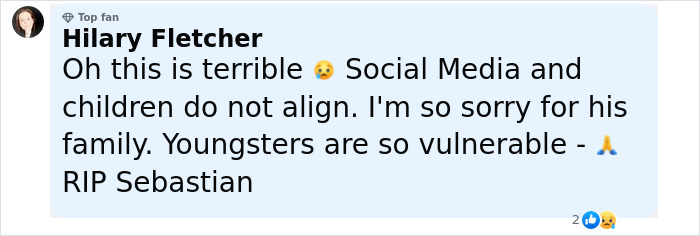 Facebook comment expressing sadness over a boy, 12, passing away after trying viral scarf challenge. Facebook comment expressing sadness over a boy, 12, passing away after trying viral scarf challenge.