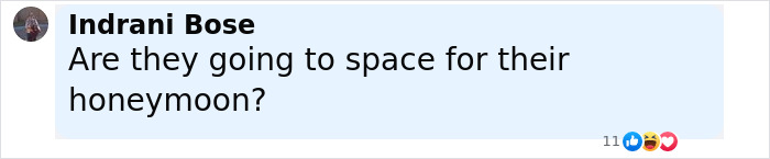 Comment text on a social media post discussing a honeymoon, with visible reaction icons below the comment. Comment text on a social media post discussing a honeymoon, with visible reaction icons below the comment.