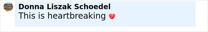 Comment from Donna Liszak Schoedel expressing heartbreak with a broken heart emoji about man stuck on chair with locked-in syndrome. Comment from Donna Liszak Schoedel expressing heartbreak with a broken heart emoji about man stuck on chair with locked-in syndrome.