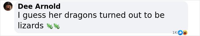 Comment on social media post reading I guess her dragons turned out to be lizards, related to Blake Lively lawsuit against Justin Baldoni. Comment on social media post reading I guess her dragons turned out to be lizards, related to Blake Lively lawsuit against Justin Baldoni.