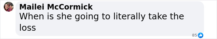 Comment by Mailei McCormick reading When is she going to literally take the loss, discussing Blake Lively lawsuit update. Comment by Mailei McCormick reading When is she going to literally take the loss, discussing Blake Lively lawsuit update.