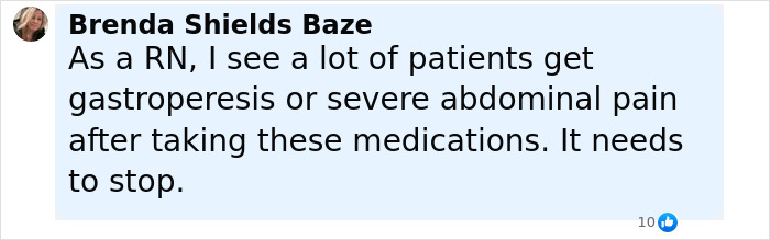 Comment from Brenda Shields Baze, a registered nurse, warning about severe abdominal pain linked to organ-destroying Ozempic and Mounjaro. Comment from Brenda Shields Baze, a registered nurse, warning about severe abdominal pain linked to organ-destroying Ozempic and Mounjaro.