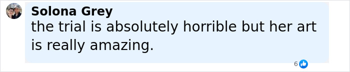 Comment by Solona Grey expressing mixed feelings about the Diddy court sketch artist's trial coverage and art. Comment by Solona Grey expressing mixed feelings about the Diddy court sketch artist's trial coverage and art.