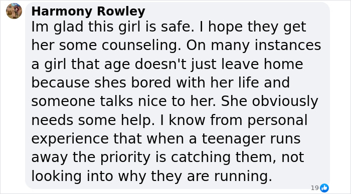 Comment about missing 15-year-old girl found alive after six weeks, highlighting the need for counseling and support. Comment about missing 15-year-old girl found alive after six weeks, highlighting the need for counseling and support.