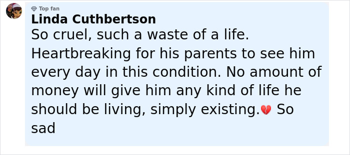 Comment from Linda Cuthbertson expressing heartbreak over man with locked-in syndrome after neck pain chiropractor visit. Comment from Linda Cuthbertson expressing heartbreak over man with locked-in syndrome after neck pain chiropractor visit.