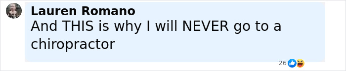User comment on social media explaining why he will never visit a chiropractor after neck pain treatment led to locked-in syndrome. User comment on social media explaining why he will never visit a chiropractor after neck pain treatment led to locked-in syndrome.