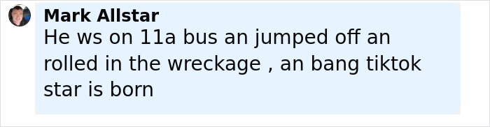 Comment text on light blue background about bus accident, related to Thai actor and Air India crash survivor story. Comment text on light blue background about bus accident, related to Thai actor and Air India crash survivor story.
