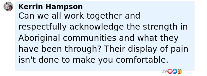 Comment by Kerrin Hampson discussing strength and pain in Aboriginal communities related to breaking King Charles' neck debate. Comment by Kerrin Hampson discussing strength and pain in Aboriginal communities related to breaking King Charles' neck debate.