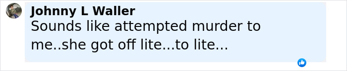 Comment from Johnny L Waller expressing opinion that incident sounds like attempted murder and the sentence was too light Comment from Johnny L Waller expressing opinion that incident sounds like attempted murder and the sentence was too light