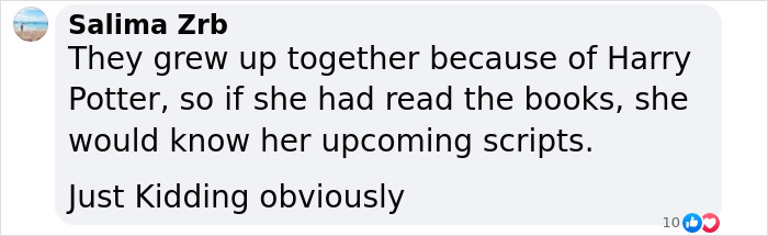 Facebook comment discussing Harry Potter fan reactions, mentioning Emma Watson and the controversial incest scene debate. Facebook comment discussing Harry Potter fan reactions, mentioning Emma Watson and the controversial incest scene debate.