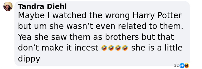 Commenter discussing wrong Harry Potter view and Emma Watson’s reaction to incest scene controversy in resurfaced interview. Commenter discussing wrong Harry Potter view and Emma Watson’s reaction to incest scene controversy in resurfaced interview.