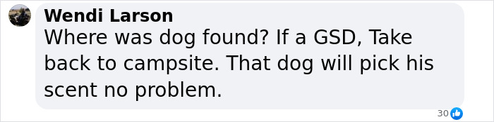 Comment about finding a dog’s scent at the campsite, mentioning a GSD and tracking capability. Comment about finding a dog’s scent at the campsite, mentioning a GSD and tracking capability.