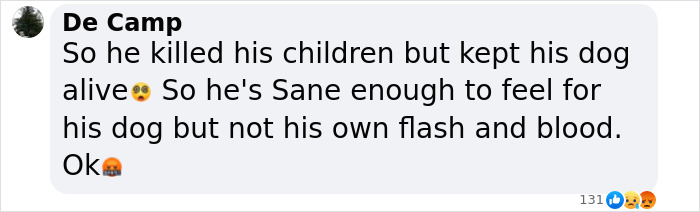 Comment discussing a fugitive dad's actions involving his children and dog, mentioning blood not belonging to a human. Comment discussing a fugitive dad's actions involving his children and dog, mentioning blood not belonging to a human.