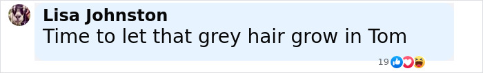Comment reading Time to let that grey hair grow in Tom, reacting to Tom Cruise botox rumors after F1 premiere with Brad Pitt. Comment reading Time to let that grey hair grow in Tom, reacting to Tom Cruise botox rumors after F1 premiere with Brad Pitt.