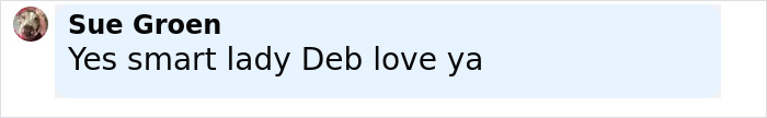Comment from Sue Groen in a social media post discussing Hugh Jackman amid divorce from Deborra-Lee. Comment from Sue Groen in a social media post discussing Hugh Jackman amid divorce from Deborra-Lee.