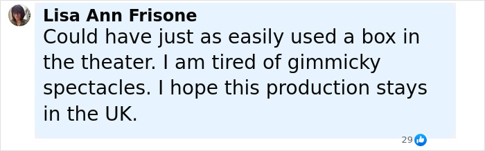 Screenshot of a social media comment expressing frustration over Rachel Zegler’s live show and screen appearance. Screenshot of a social media comment expressing frustration over Rachel Zegler’s live show and screen appearance.