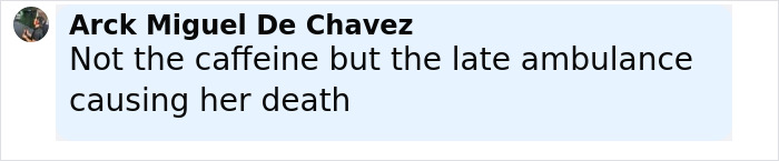 User comment on social media about an Australian woman’s death linked to excessive caffeine consumption. User comment on social media about an Australian woman’s death linked to excessive caffeine consumption.