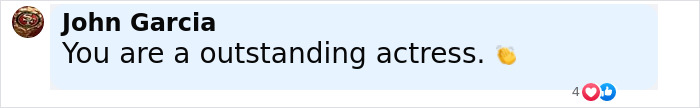 Comment by John Garcia praising a famous 90s actress as an outstanding actress with applause emoji. Comment by John Garcia praising a famous 90s actress as an outstanding actress with applause emoji.