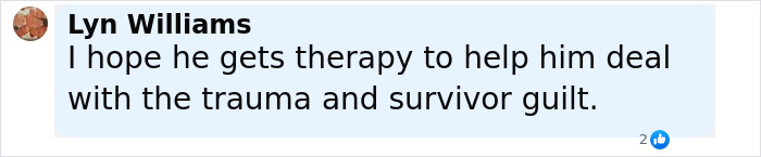 Comment by Lyn Williams discussing therapy and survivor guilt related to trauma experienced by an Air India survivor. Comment by Lyn Williams discussing therapy and survivor guilt related to trauma experienced by an Air India survivor.