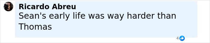 Comment by Ricardo Abreu discussing Sean Connery's early life compared to Thomas in a social media post. Comment by Ricardo Abreu discussing Sean Connery's early life compared to Thomas in a social media post.