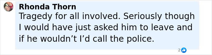 Comment from Rhonda Thorn discussing tragedy and police involvement after woman set male friend on fire over misogynistic comment. Comment from Rhonda Thorn discussing tragedy and police involvement after woman set male friend on fire over misogynistic comment.