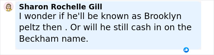 Comment discussing Brooklyn Beckham and his potential public identity amid a family feud over contact with parents David and Victoria. Comment discussing Brooklyn Beckham and his potential public identity amid a family feud over contact with parents David and Victoria.