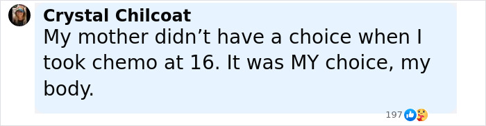 Screenshot of an anti-vax mom’s social media post about her Cambridge graduate’s cancer treatment choice.