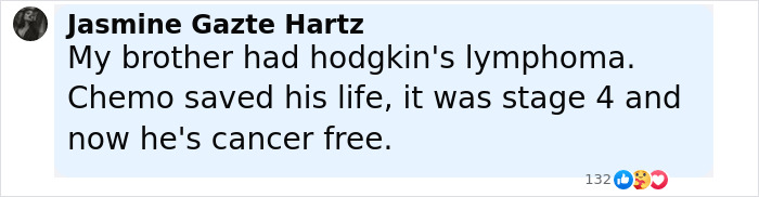 Comment from anti-vax mom of Cambridge graduate discussing cancer and doctors' treatment experiences online.