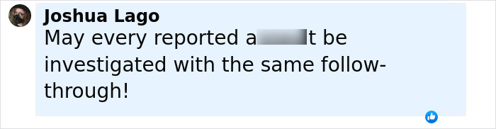 Comment by Joshua Lago on social media, calling for thorough investigation into reported assaults. Comment by Joshua Lago on social media, calling for thorough investigation into reported assaults.