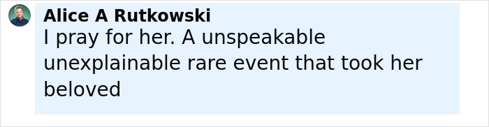 Comment by Alice A Rutkowski expressing sympathy about a newlywed’s honeymoon tragedy after stepping into ankle-deep water. Comment by Alice A Rutkowski expressing sympathy about a newlywed’s honeymoon tragedy after stepping into ankle-deep water.