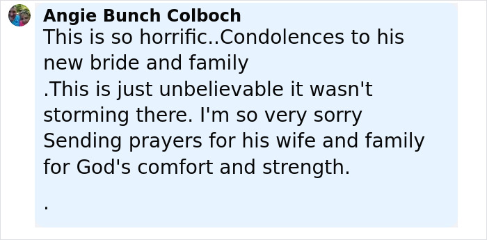 Comment expressing condolences for newlywed’s honeymoon tragedy after stepping into ankle-deep water, offering prayers and support. Comment expressing condolences for newlywed’s honeymoon tragedy after stepping into ankle-deep water, offering prayers and support.