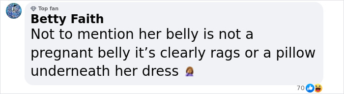 Comment accusing Meghan Markle's pregnancy belly of being fake with rags or a pillow under her dress. Comment accusing Meghan Markle's pregnancy belly of being fake with rags or a pillow under her dress.