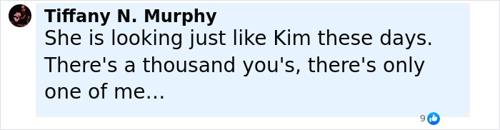 Comment from Tiffany N. Murphy praising Bianca Censori’s new look with hair extensions and bodysuit, sparking Kim K clone remarks. Comment from Tiffany N. Murphy praising Bianca Censori’s new look with hair extensions and bodysuit, sparking Kim K clone remarks.