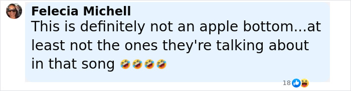 Woman named Felecia Michell comments humorously on a social media post, referencing pop culture with laughing emojis. Woman named Felecia Michell comments humorously on a social media post, referencing pop culture with laughing emojis.