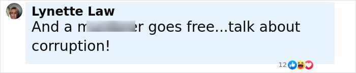 Comment by Lynette Law expressing outrage about a murderer going free, highlighting public anger and corruption. Comment by Lynette Law expressing outrage about a murderer going free, highlighting public anger and corruption.
