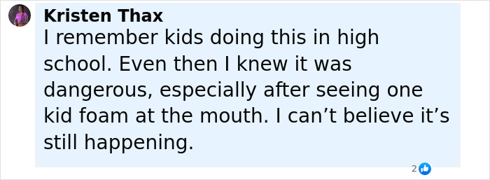 Comment warning about dangers of viral scarf challenge after boy 12 passes away attempting it, shared by Kristen Thax. Comment warning about dangers of viral scarf challenge after boy 12 passes away attempting it, shared by Kristen Thax.