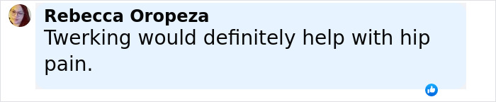 Comment by Rebecca Oropeza stating twerking would definitely help with hip pain, related to Meghan Markle's mastermind plan. Comment by Rebecca Oropeza stating twerking would definitely help with hip pain, related to Meghan Markle's mastermind plan.