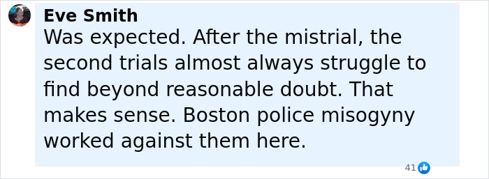 Comment by Eve Smith discussing mistrial and police misogyny in the Karen Read acquittal case sparking mass fury. Comment by Eve Smith discussing mistrial and police misogyny in the Karen Read acquittal case sparking mass fury.
