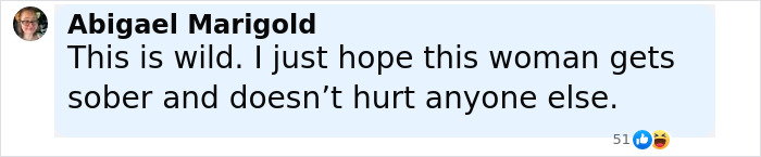 Comment by Abigael Marigold expressing concern for a woman after Karen Read acquitted in trial slaying cop boyfriend. Comment by Abigael Marigold expressing concern for a woman after Karen Read acquitted in trial slaying cop boyfriend.