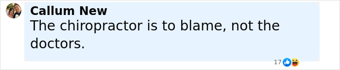 Comment by Callum New discussing blame on chiropractor for neck pain causing locked-in syndrome risk. Comment by Callum New discussing blame on chiropractor for neck pain causing locked-in syndrome risk.