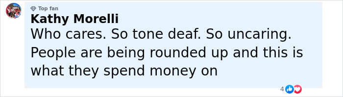 Comment from Kathy Morelli criticizing spending, mentioning blue veins on her hands in context of Lauren Sánchez’s viral moment. Comment from Kathy Morelli criticizing spending, mentioning blue veins on her hands in context of Lauren Sánchez’s viral moment.