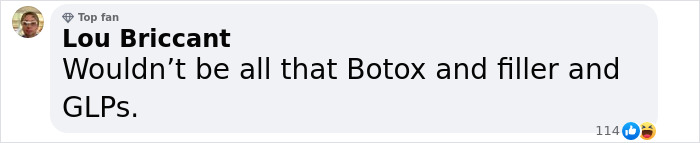 Comment by Lou Briccant expressing skepticism about Botox, filler, and GLPs related to Miley Cyrus’ brutal infection. Comment by Lou Briccant expressing skepticism about Botox, filler, and GLPs related to Miley Cyrus’ brutal infection.