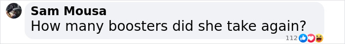 Comment on social media by Sam Mousa asking about the number of boosters taken related to Miley Cyrus’ brutal infection. Comment on social media by Sam Mousa asking about the number of boosters taken related to Miley Cyrus’ brutal infection.