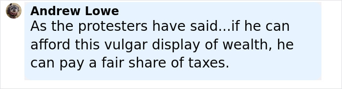 Comment by Andrew Lowe criticizing wealthy celebrities for tax fairness after Jeff Bezos and Lauren Sánchez's wedding party. Comment by Andrew Lowe criticizing wealthy celebrities for tax fairness after Jeff Bezos and Lauren Sánchez's wedding party.