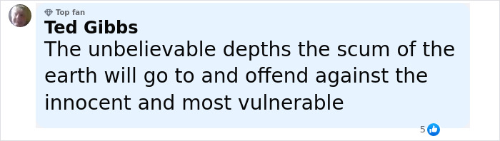 Comment by Ted Gibbs expressing outrage over a man with a disturbing criminal record exploiting a child. Comment by Ted Gibbs expressing outrage over a man with a disturbing criminal record exploiting a child.