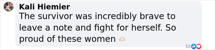 Alt text: Facebook comment praising captive woman's brave cry for help leading to her rescue at Jersey Mike's restroom Alt text: Facebook comment praising captive woman's brave cry for help leading to her rescue at Jersey Mike's restroom