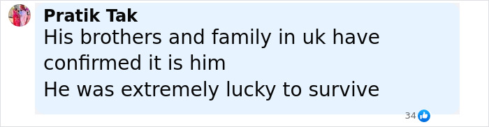 Comment by Pratik Tak discussing survivor's luck and family confirmation related to Air India survivor's guilt. Comment by Pratik Tak discussing survivor's luck and family confirmation related to Air India survivor's guilt.